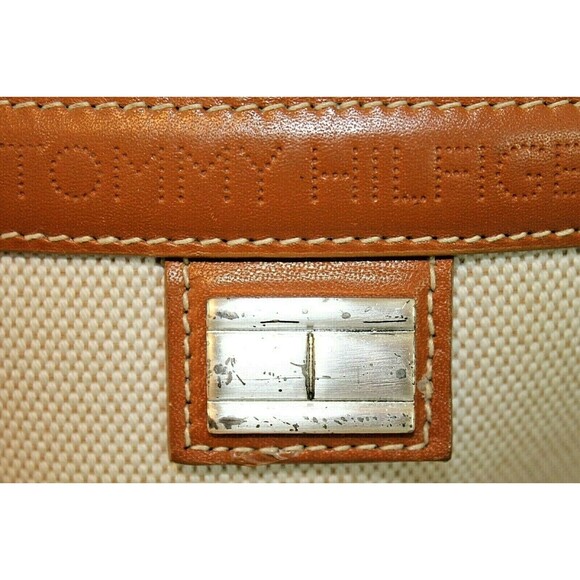 Tommy Hilfiger Shoulder Bag Vintage Tan Brown Canvas Purse Leather Handbag - Picture 7 of 10